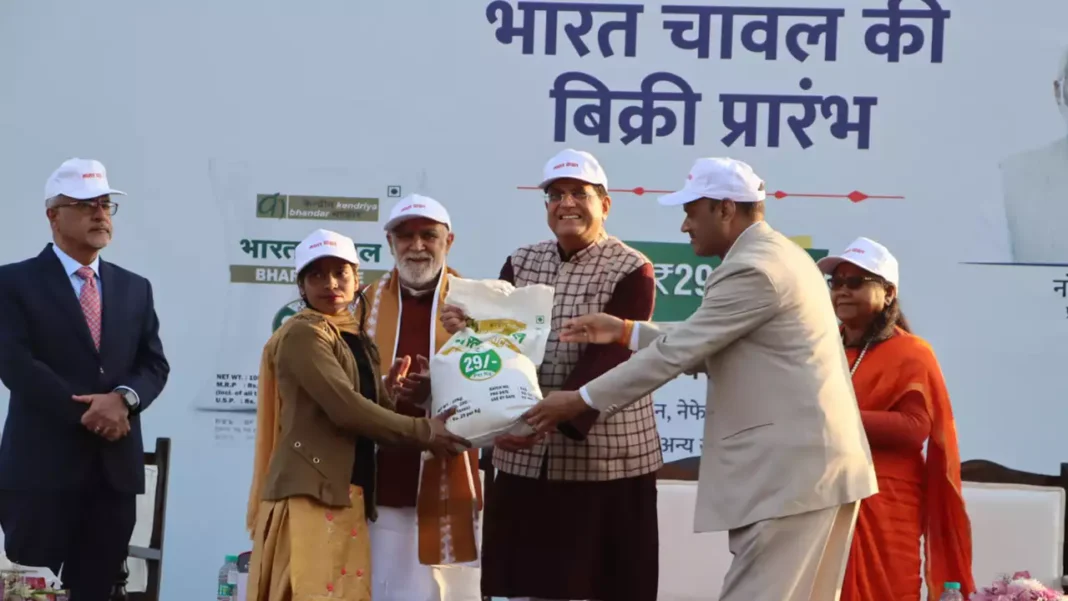 Union Minister of Consumer Affairs, Food & Public Distribution, Textiles and Commerce and Industry, Piyush Goyal launched a Bharat Rice at Kartavya Path, in the capital on Tuesday.