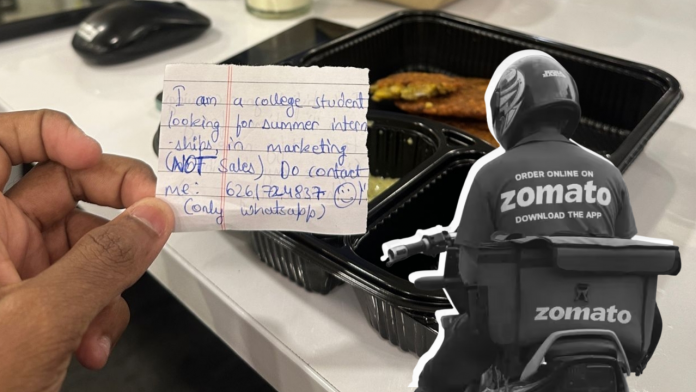 Do Contact Me. Only WhatsApp’: Zomato Delivery Exec’s Bold Note for Marketing Internship at Shopflo Wins the Internet Image of zomato